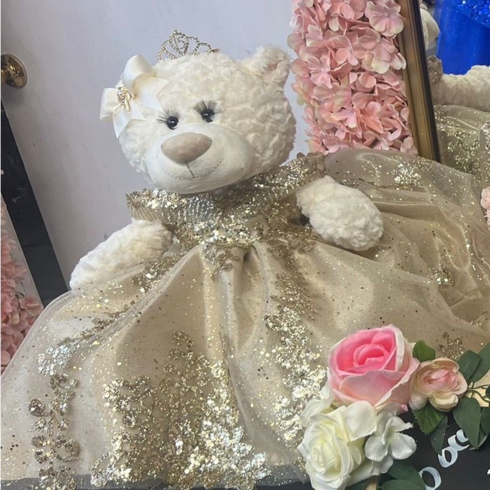 Elegant Gold Sequin Teddy Bear